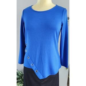 High Fifth Cobalt Jersey Knit Tunic Silver Grommets Long Sleeve PXL EUC
